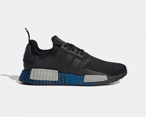 Adidas NMD R1 Core Black Metal Grey Lush Blue Running Shoes FV3652