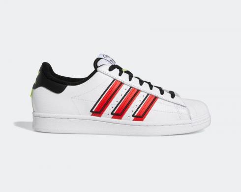 Adidas Superstar Cloud White Outlined Red Stripes Solar Yellow GX6026