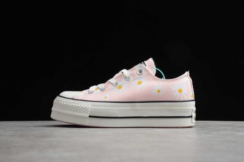 Converse Chuck Taylor All Star Lift Platform Low Camp Daisies Pink White Black 568934C
