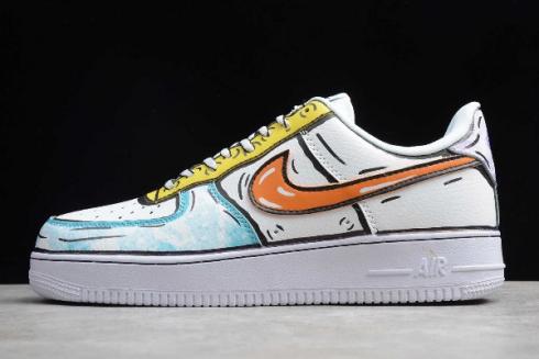 2019 Nike Air Force 1'07 SE White Yellow Orange Blue AO9822 001