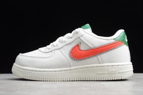 2020 Kids Nike Air Force 1 Low White Green Orange 314197 100