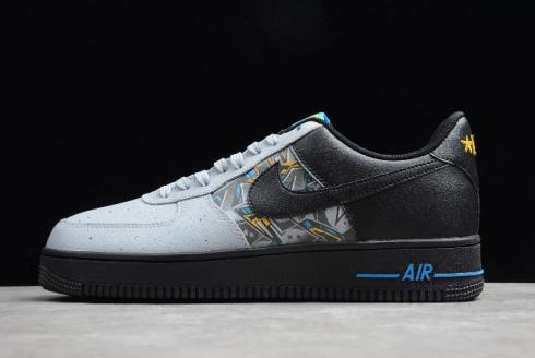 2020 Nike Air Force 1 Low LV8 Graffiti Graphics Black Wolf Grey Blue Hero CQ4217 001