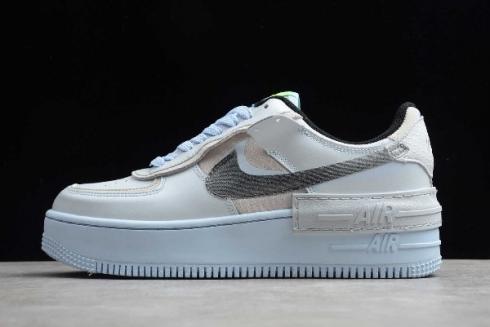 2020 Nike Air Force 1 Shadow Snakeskin Pure Platinum Light Bone Hydrogen Blue Smoke Grey CV3027 001