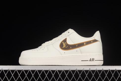 LV x Nike Air Force 1 07 Low Rice White Brwon Metallic Gold KV3696-880