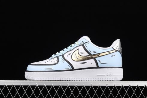 Nike Air Force 1 07 Low White Blue Metallic Gold CW2288-212