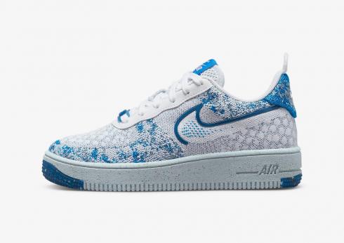 Nike Air Force 1 Low GS Crater Flyknit White Dark Marina Blue DM1060-100