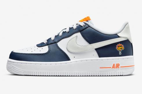 Nike Air Force 1 Low GS UV Reactive Midnight Navy Blue Tint Safety Orange FN7239-410