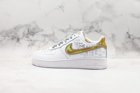 Nike Air Force 1 Low Upstep White Grey Metallic Gold Shoes AQ6602-255