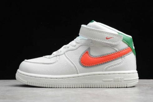 2019 Kids Nike Air Force 1 Mid Hawkins High White Green 314193 100