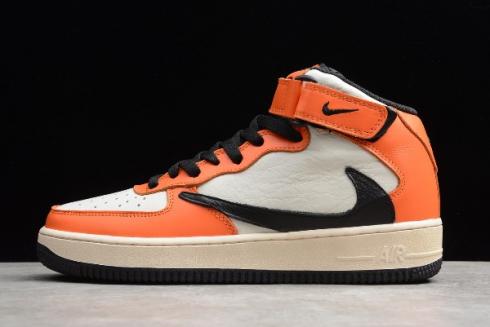 2019 Nike Air Force 1 Mid 07 White Orange Black 804609 158