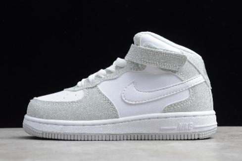 2020 Kids Nike Air Force 1 Mid White Metallic Silver 314197 8600