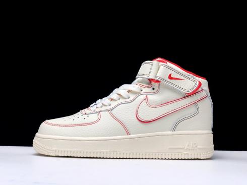 Nike Air Force 1 Mid All White Red Casual Sneakers AO2518-226
