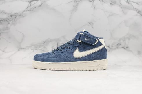 Nike Air Force 1 Mid Suede Navy Blue White Shoes AA1118-007