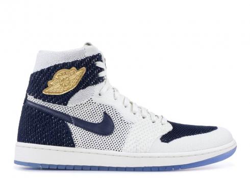 Air Jordan 1 Hi Flyknit Re2pect Navy Sail Midnight Gold Metallic AH7233-105