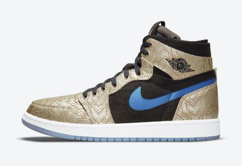 Air Jordan 1 High Zoom Air CMFT Gold Laser Black Blue DQ0659-700