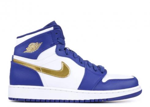 Air Jordan 1 Retro High Bg Deep Royal Blue Cn Gold Metallic In White 705300-406