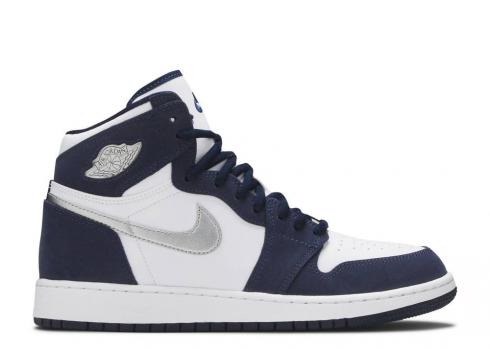 Air Jordan 1 Retro High Cojp Gs Midnight Navy 2020 White Silver Metallic 575441-141