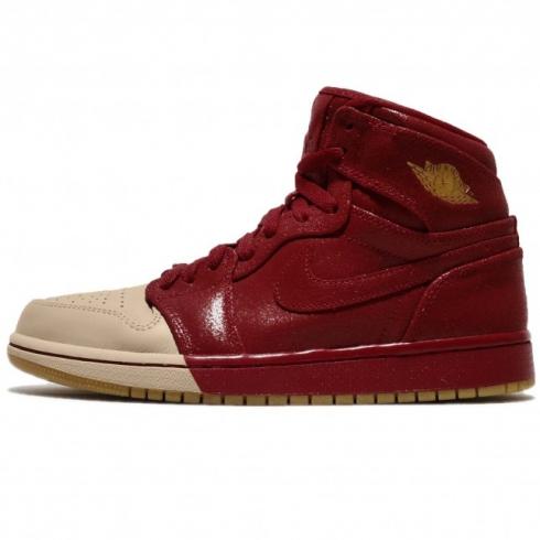 Air Jordan 1 Retro High WMNS Premium Dipped Toe Gym Red Metallic Gold AH7389-607