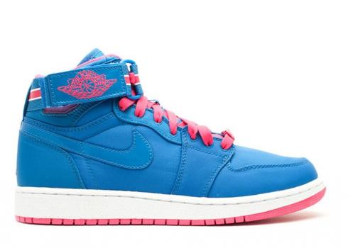 Air Jordan Girls 1 Hi Strap Gs Blue White Pink Tchn Tchnbl Vivid 343184-441