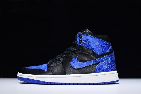 HZP Custom Air Jordan 1 High Dragon Black Royal Blue White AQ0818 698