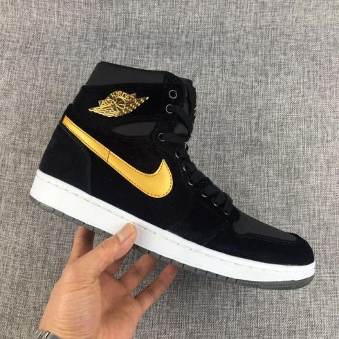 Nike Air Jordan 1 Retro Velvet Black Gold Unisex Shoes 832596