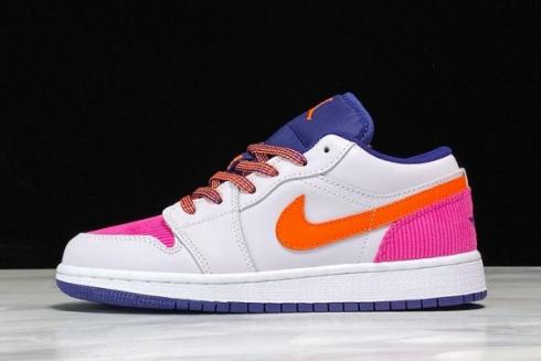 2020 Air Jordan 1 Low GS Pink Corduroy White Navy Pink Orange 554723 502