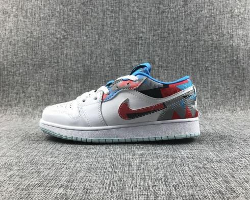 Air Jordan 1 Low GS Black Blue White Red Kids Basketball Shoes 554723-105