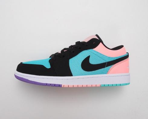 Air Jordan 1 Low GS Pink Black Blue White Womens Shoes 554723-091