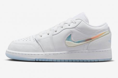 Air Jordan 1 Low GS White Iridescent Glitter Summit White Ice Blue FQ9112-100