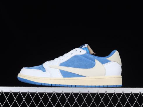 Fragment Design x Travis Scott x Air Jordan 1 Low White Blue Barb Sail CQ4277-212