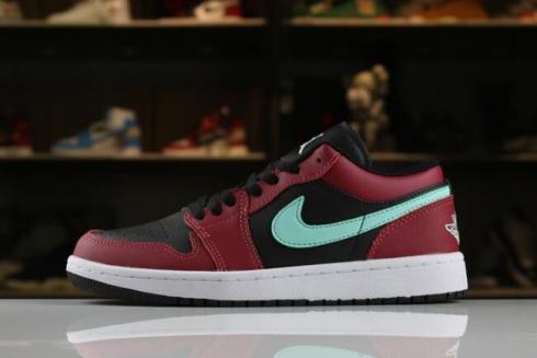 Mens and Womens Air Jordan 1 Low Black Green Pulse Gym Red White 553558 036