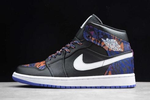 2019 Air Jordan 1 Mid SE Tiger Print Black White Rush Violet AV5174 005