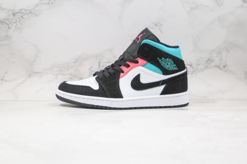 2020 Jordan 1 Mid SE South Beach White Black Tiffany Bright Crimson Basketball Shoes BQ6931-116