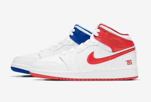 Air Jordan 1 Mid 85 GS White Red Blue Basketball Shoes DH0200-100