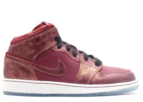 Air Jordan 1 Mid Bhm Gs Grnt Whit Gold Dp Metallic 647562-605