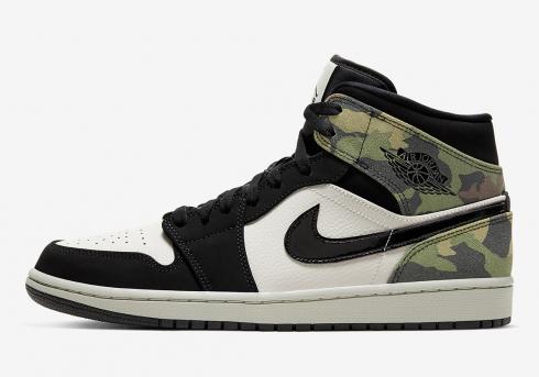 Air Jordan 1 Mid Camo Light Bone Black Mens Shoes CW5490-001