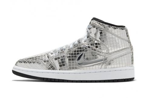 Air Jordan 1 Mid Disco Ball Metallic Silver Black White CU9304-001