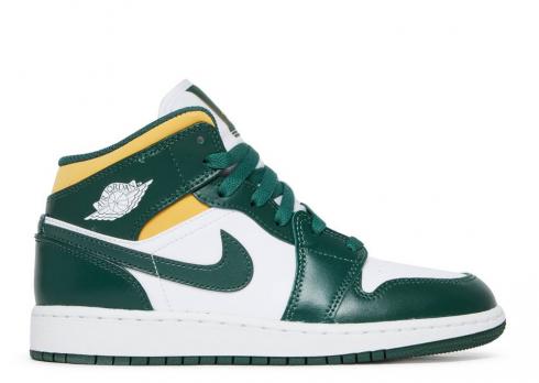 Air Jordan 1 Mid GS Sonics Pollen Noble White Green 554725-371