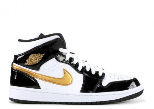 Air Jordan 1 Mid Gg Gold And Gum White Black Metallic 555112-021