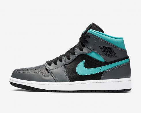 Air Jordan 1 Mid Grey Light Aqua Black Dark Smoke Grey 554724-063