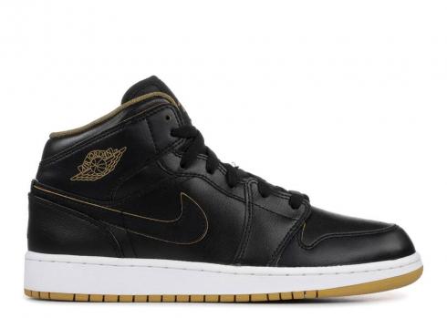 Air Jordan 1 Mid Gs Royalty Black Gold Metallic 554725-042