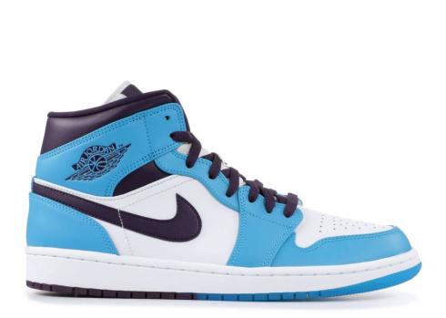 Air Jordan 1 Mid Hornets Blue Black White Sky 554724-415