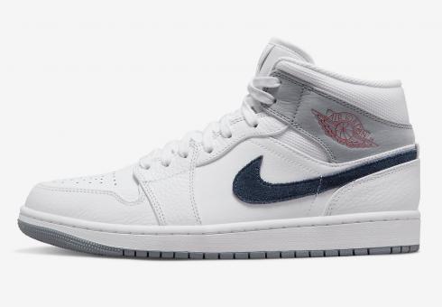 Air Jordan 1 Mid Paris White Grey Stealth Midnight Navy University Red DR8038-100