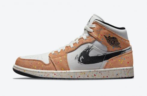 Air Jordan 1 Mid SE Brushstroke Paint Splatter Black Cider Chile Red DA8005-100