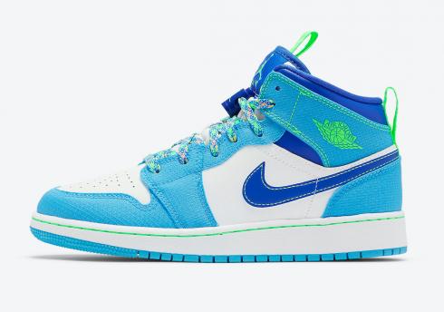 Air Jordan 1 Mid SE GS Sprite Dark Powder Blue Racer Blue Green Strike DA8010-400