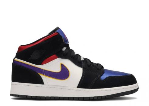 Air Jordan 1 Mid Se Gs Rivals Blue Rush Purple Gym Amarillo Field Black White Red BQ6931-005