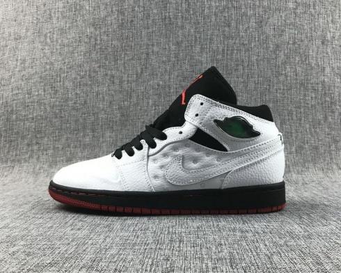 Air Jordan 1 Retro Mid White Black Red Mens Basketball Shoes 555369-101
