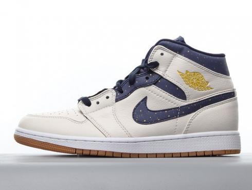 Nike Air Jordan 1 Mid Beige Midnight Navy Gold AH5342-104