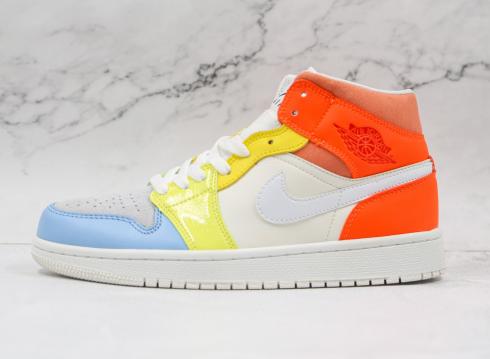 Nike Air Jordan 1 Mid To My First Coach White Yellow Bright Crimson Blue DJ6908-100