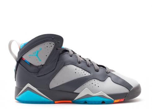 Air Jordan 7 Retro Bg Gs Barcelona Days Blue Turquoise Grey Dark Wolf Orange Total 304774-016